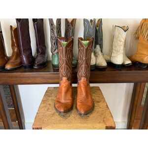 Justin Two-Tone Leather Cowboy Boots Size 6.5D – Vintage Western Stitch Detail